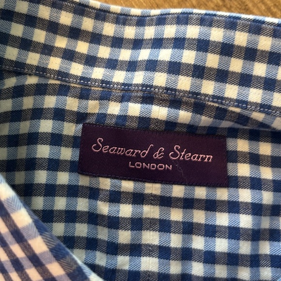 Seaward & Stearn Preppy Button Down Long Sleeve Shirt Navy Gingham Men Sz-L EUC - Picture 3 of 10